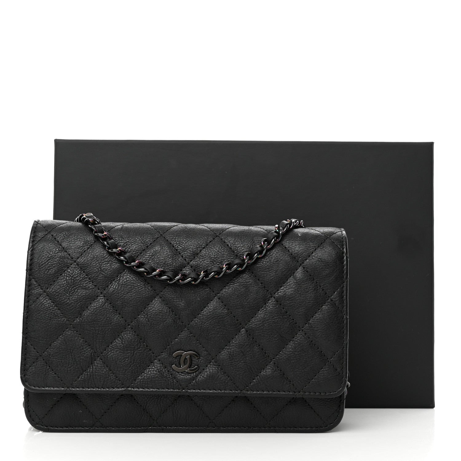 Chanel Crumpled Calfskin Quilted Wallet On Chain WOC So Black 17 of 17