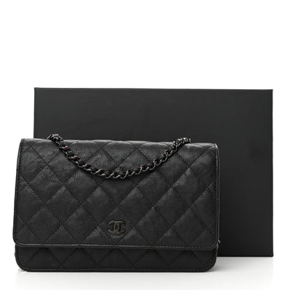 Chanel Crumpled Calfskin Quilted Wallet On Chain WOC So Black 17 of 17