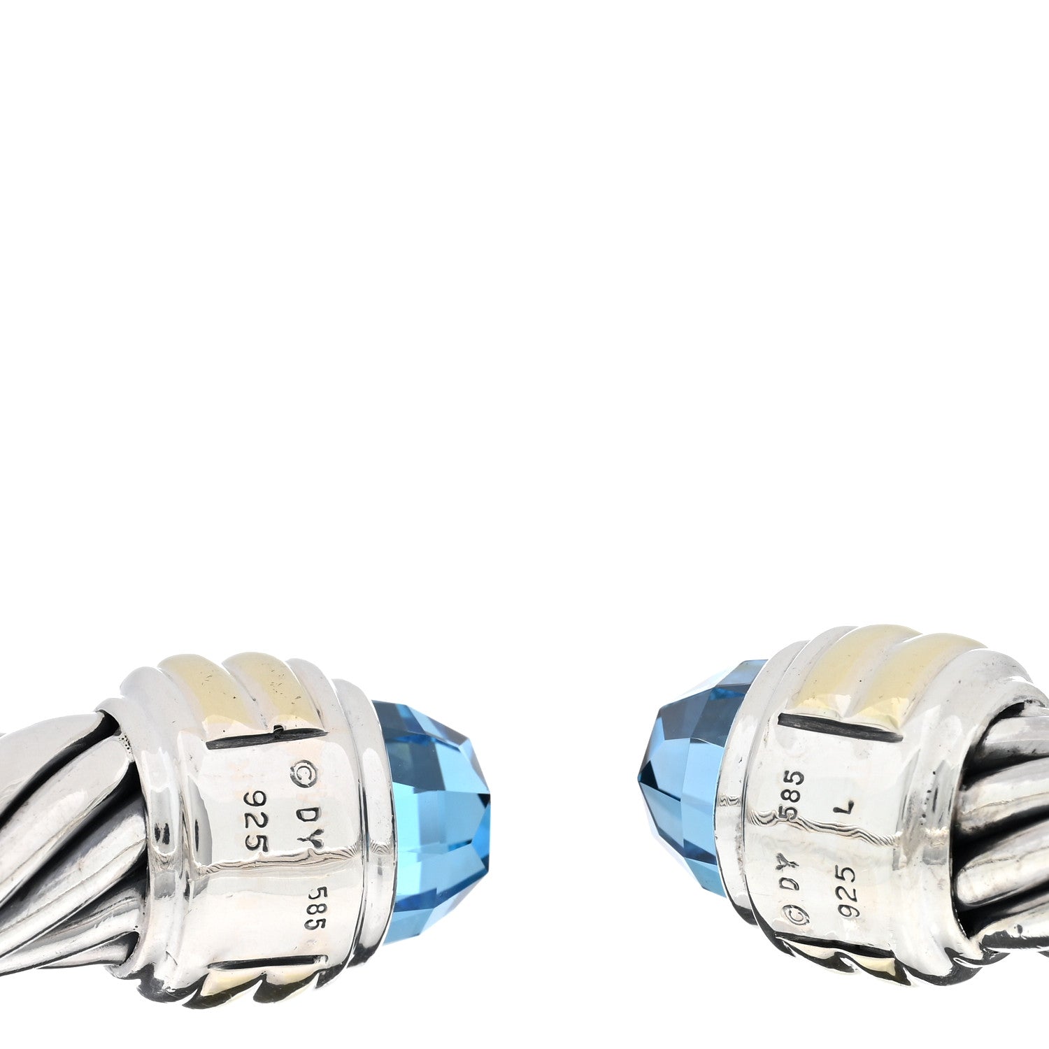David Yurman Sterling Silver 14K Yellow Gold Blue Topaz 10mm Cable Classics Hinged Bracelet 3 of 3