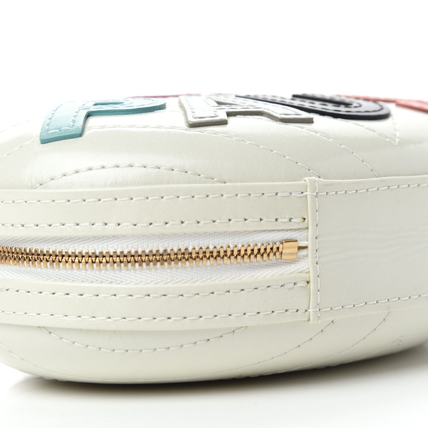 Embroidered Lambskin Chevron Quilted La Pausa Evening Bag White