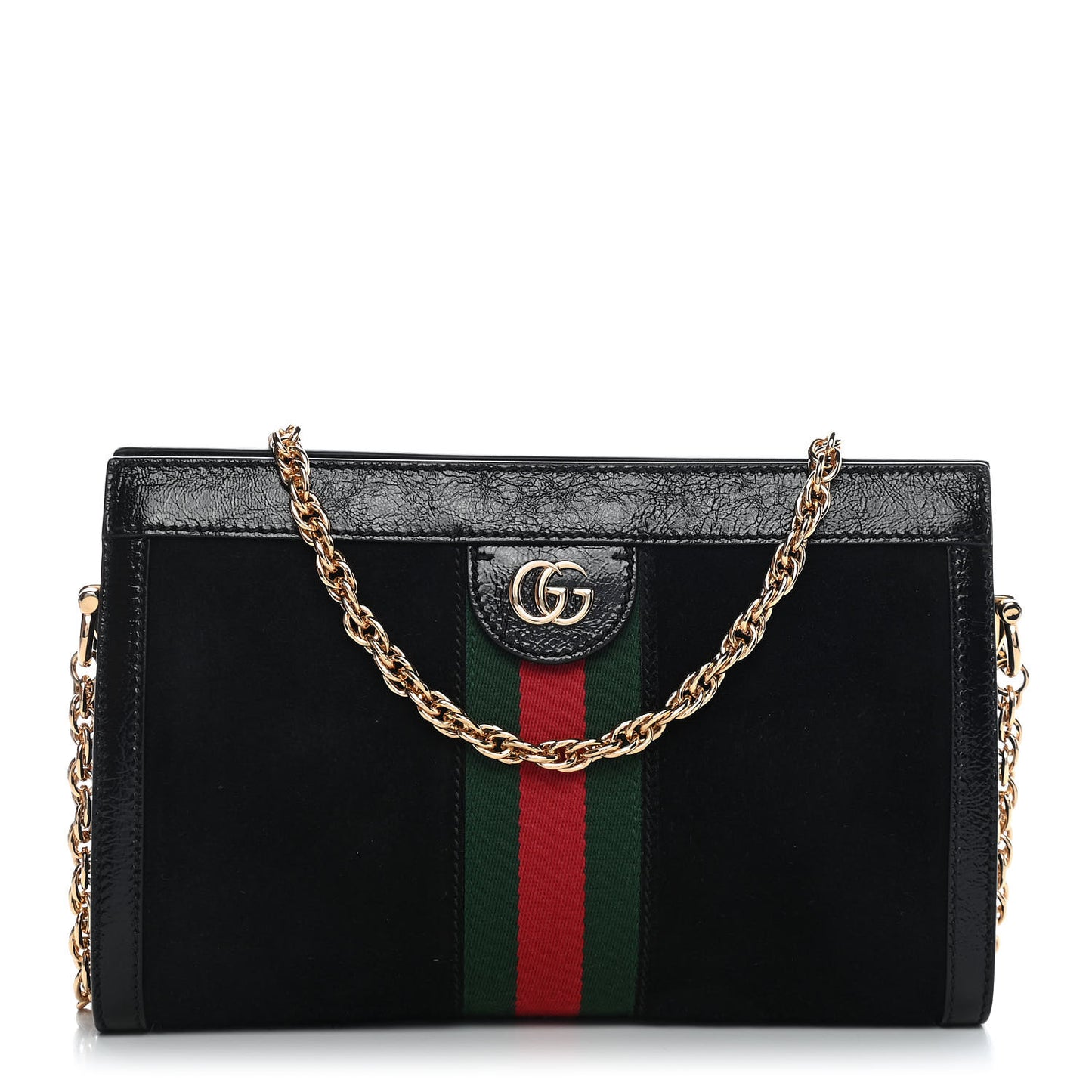 Suede Patent GG Web Small Ophidia Chain Shoulder Bag Black