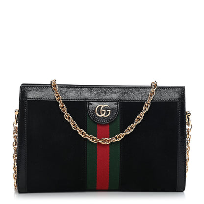 Gucci Suede Patent GG Web Small Ophidia Chain Shoulder Bag Black 1 of 9