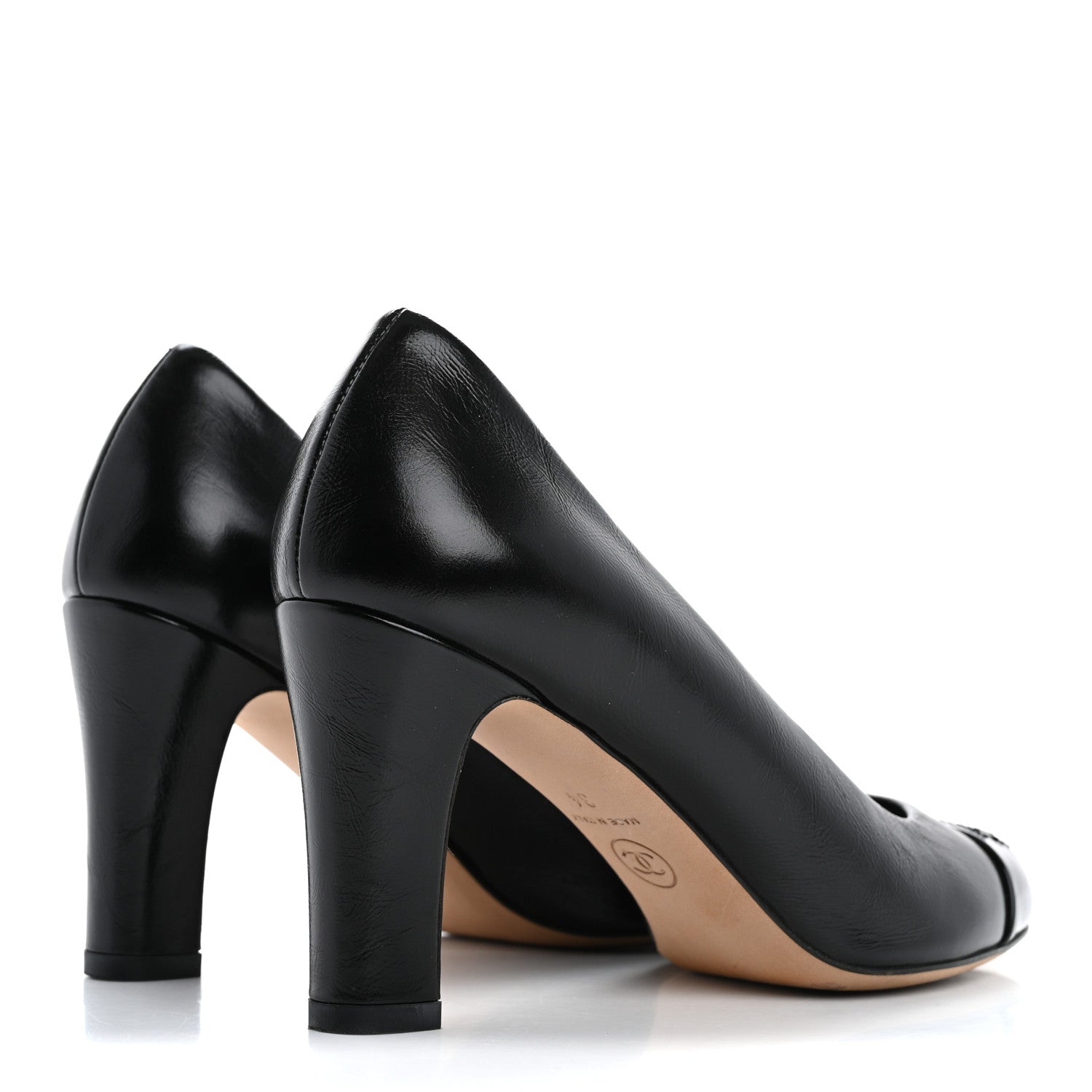 Chanel Lambskin Patent Calfskin Cap Toe CC Pumps 34 Black 5 of 11