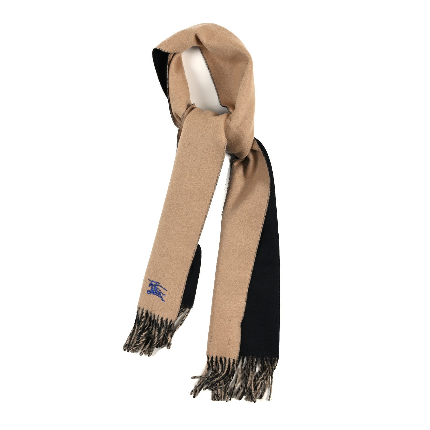 Burberry Cashmere Embroidered Knight Solid Scarf Camel Black 1 of 4