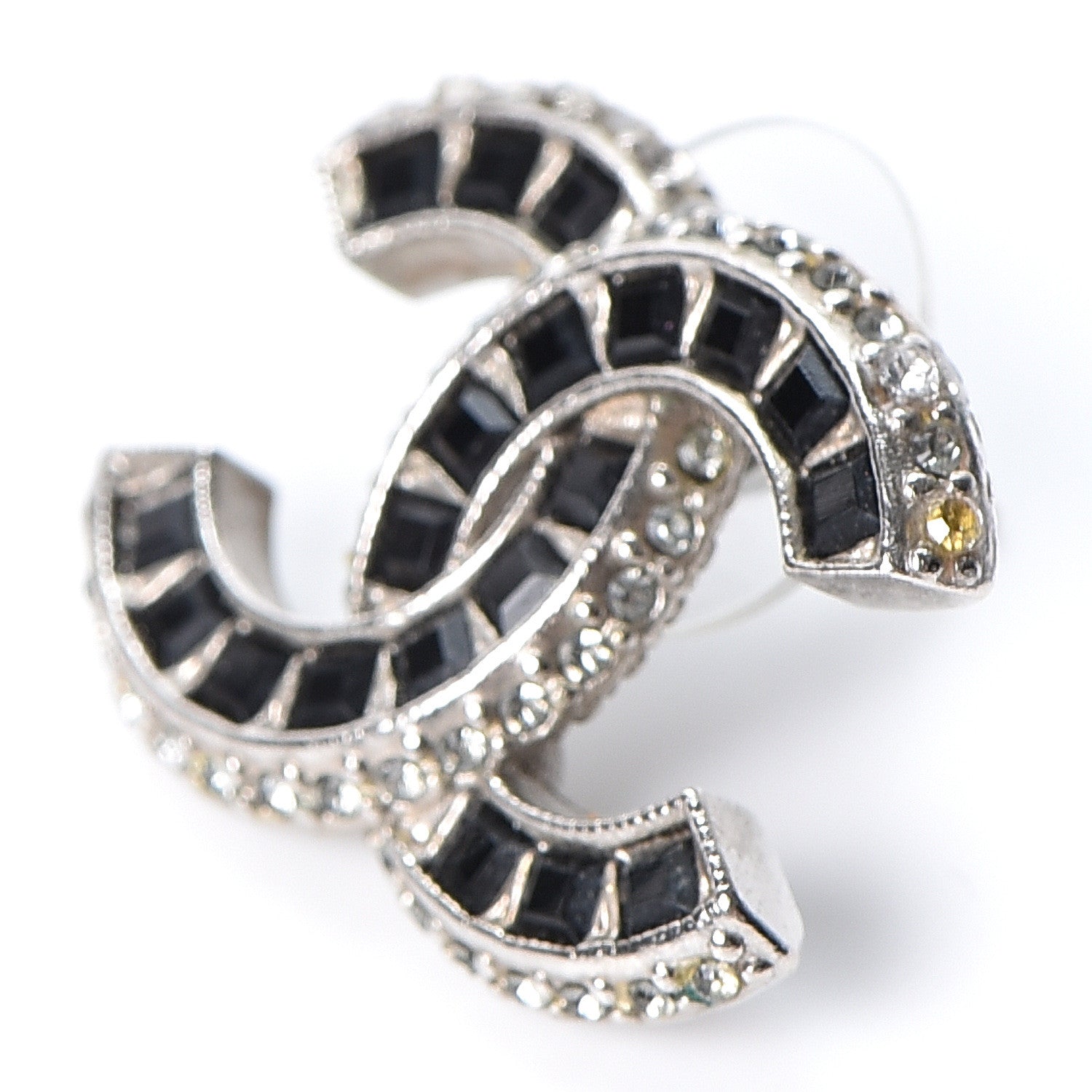 Chanel Baguette Crystal CC Earrings Black Silver 5 of 8