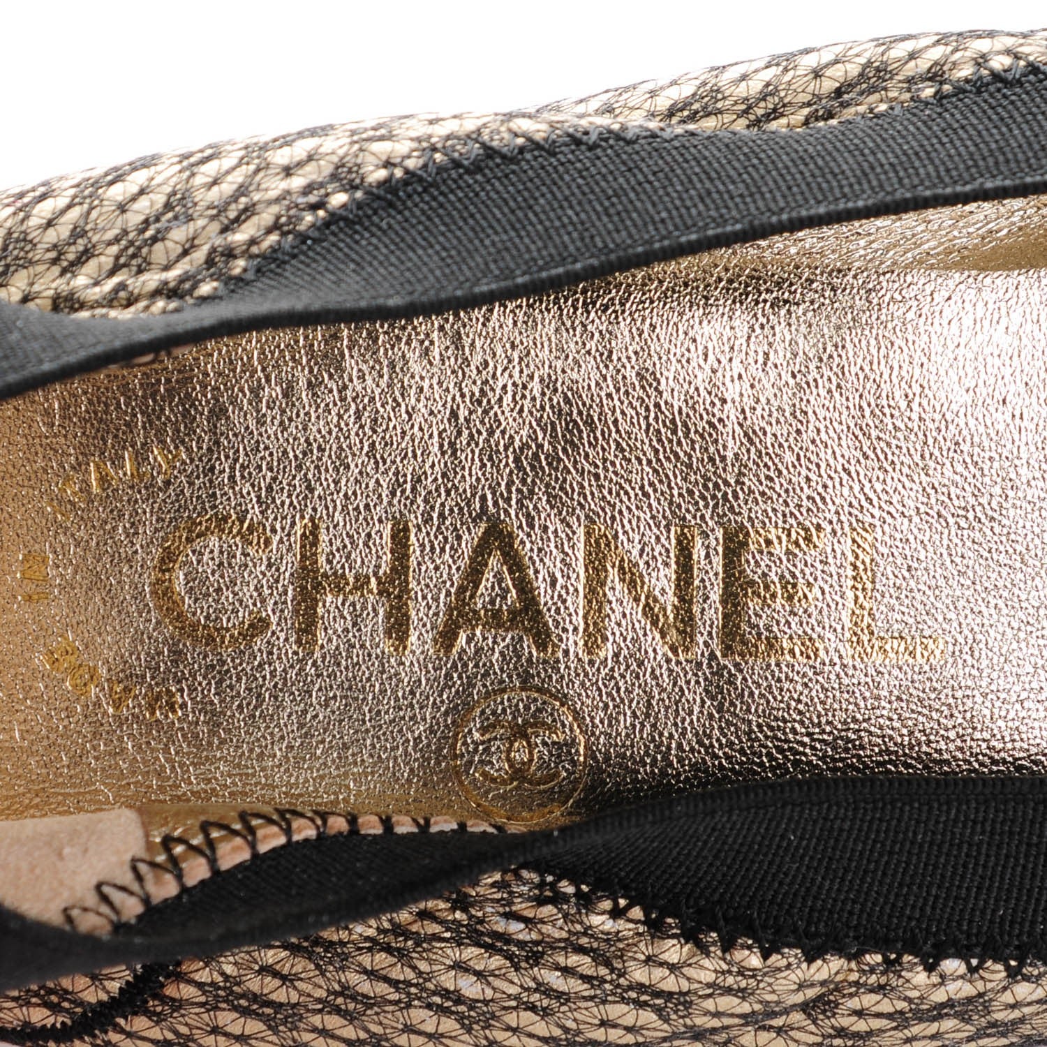Chanel Metallic Lace Cap Toe Ballerina Flats 37.5 Black Gold 8 of 9