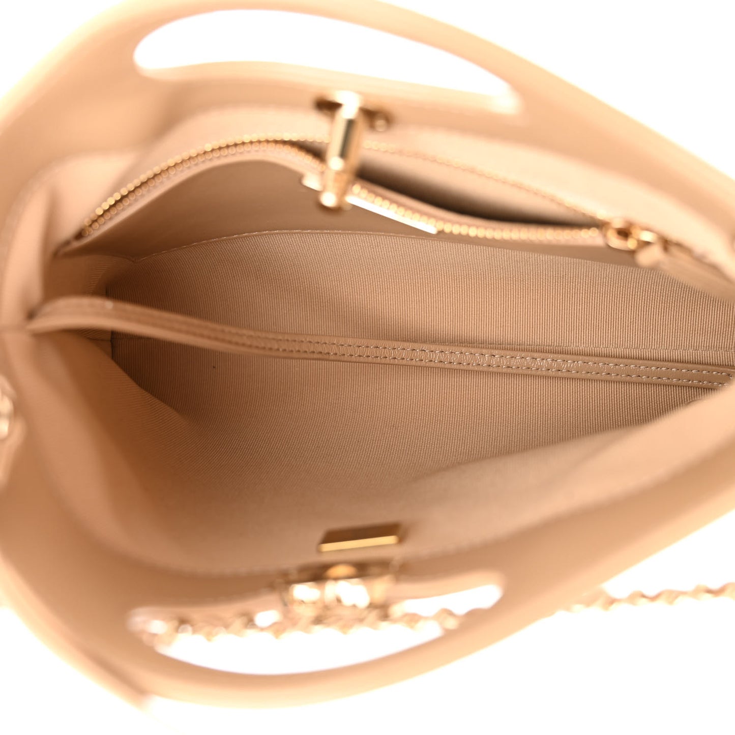 Shiny Crumpled Calfskin Quilted Mini 31 Shopping Bag Dark Beige