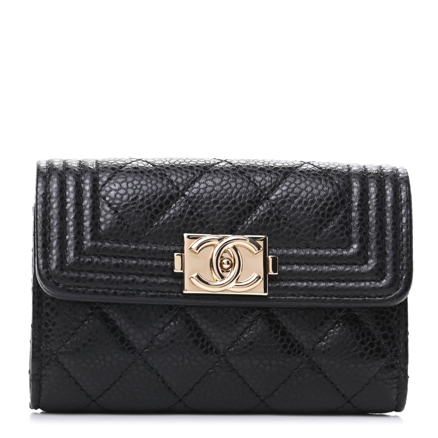 Caviar Quilted 4 Key Holder Boy Flap Black