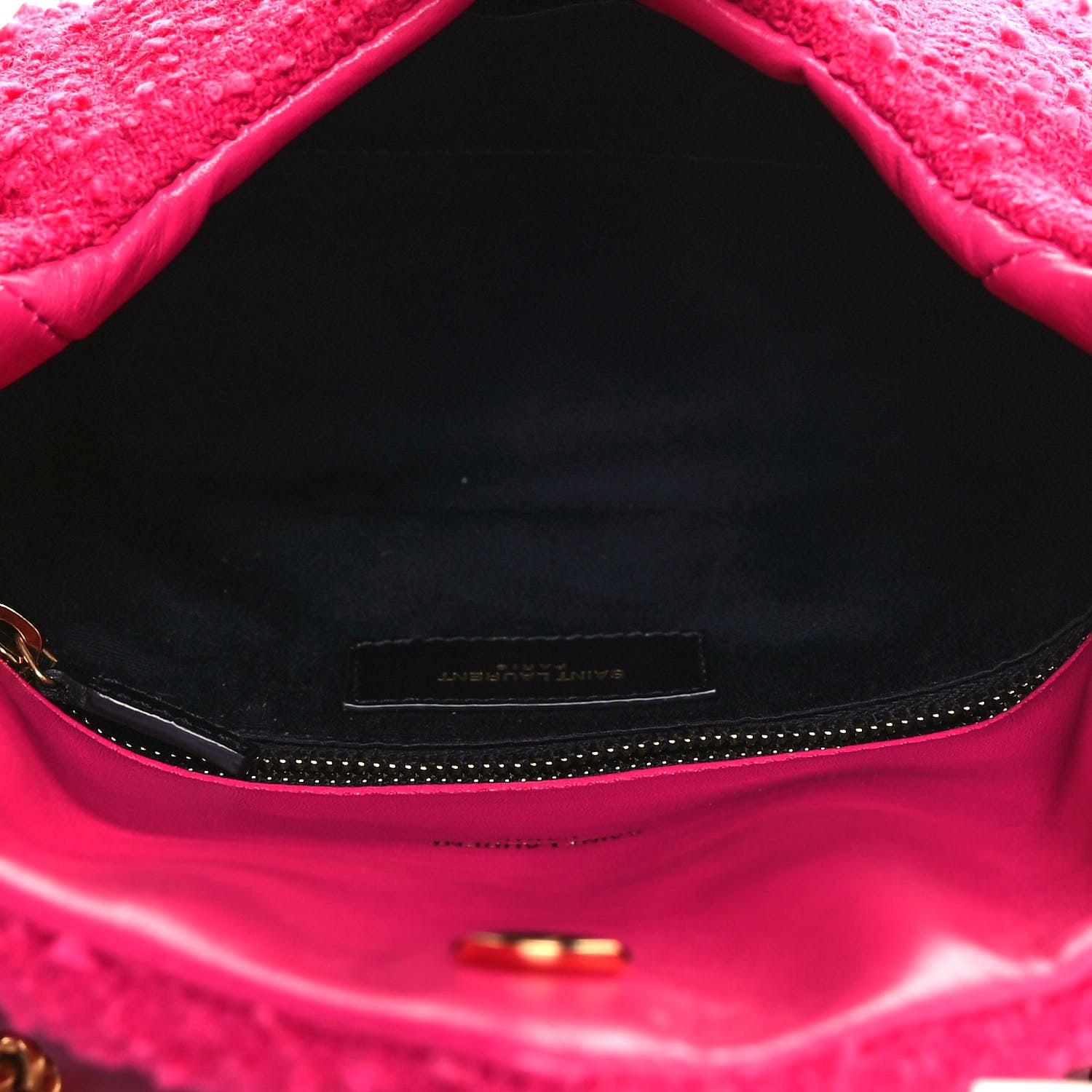 Saint Laurent Boucle Tweed Quilted Toy Loulou Puffer Monogram Chain Satchel Magenta 5 of 12