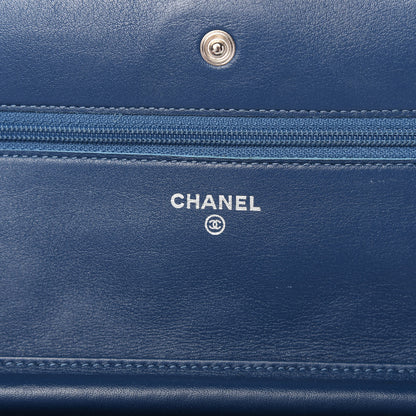 Chanel Patent Quilted Brilliant Wallet On Chain WOC Blue 8 of 12