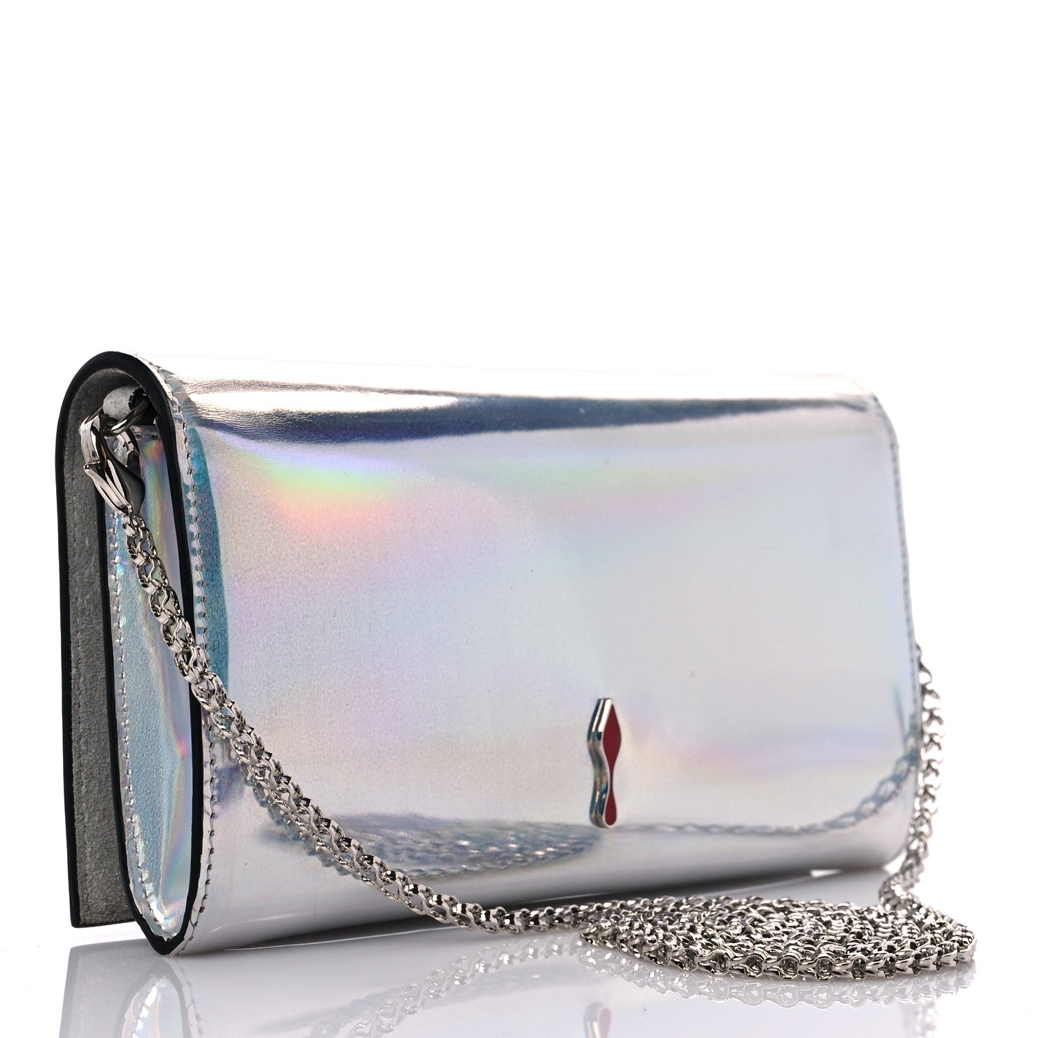 Christian Louboutin Metallic Calfskin Spikes Paloma Clutch Silver 3 of 13