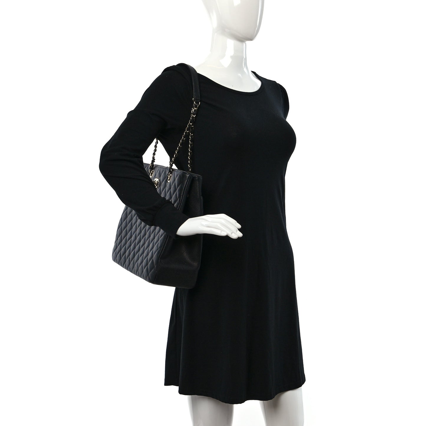 Caviar Quilted Large Shopping Tote Black