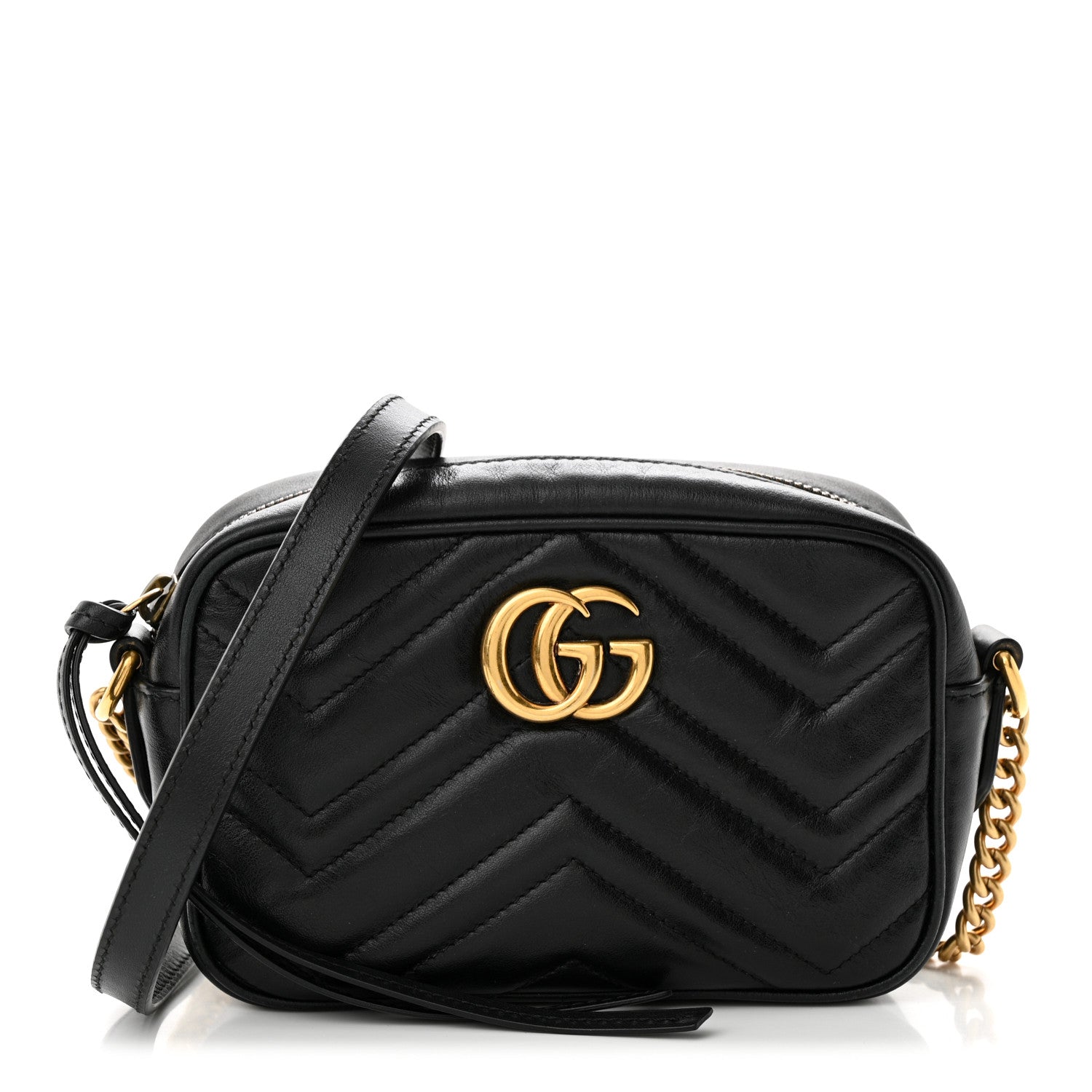 Gucci Calfskin Matelasse Mini GG Marmont Chain Shoulder Bag Black 1 of 11