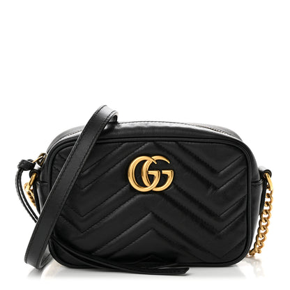 Gucci Calfskin Matelasse Mini GG Marmont Chain Shoulder Bag Black 1 of 11
