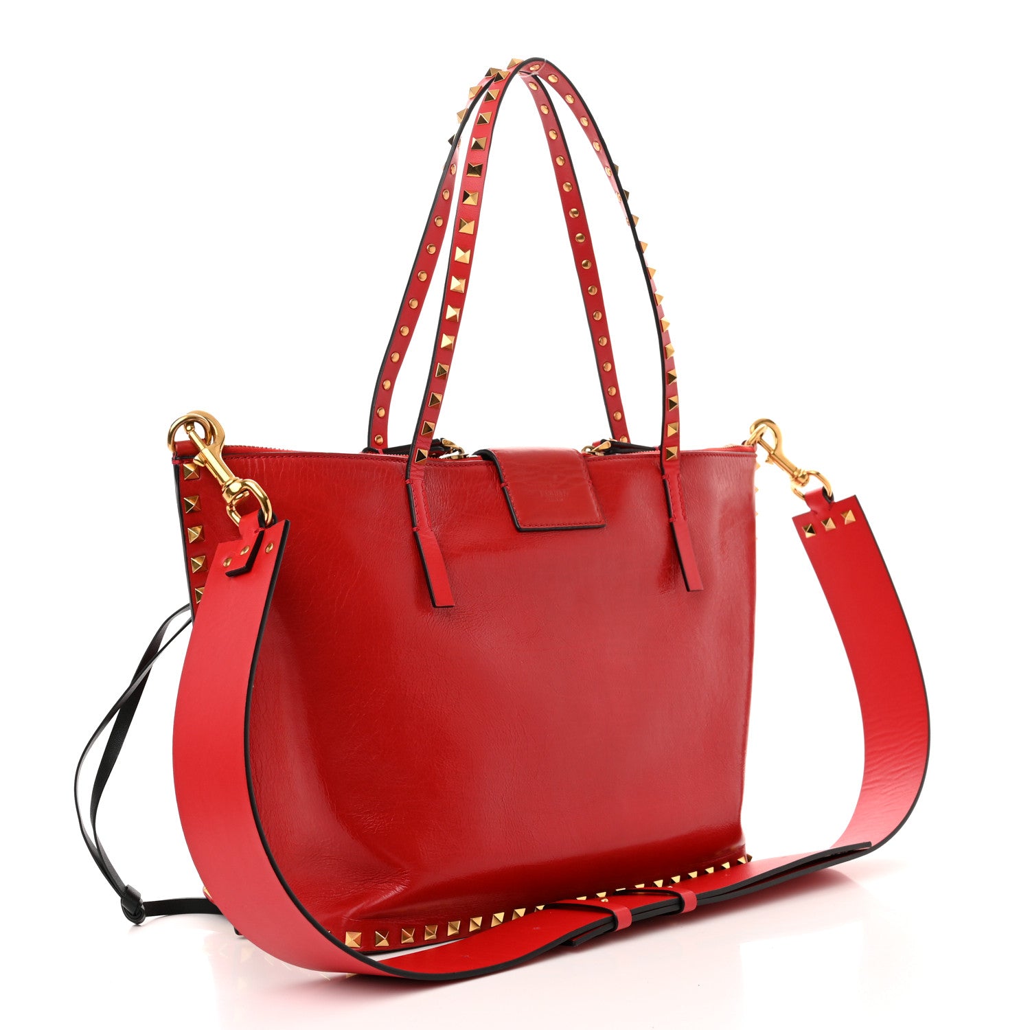 Valentino Garavani Grainy Calfskin Medium Rockstud Hype Tote Red 3 of 13