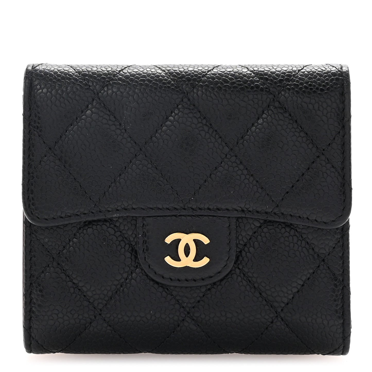 Caviar Quilted Compact Flap Wallet Black