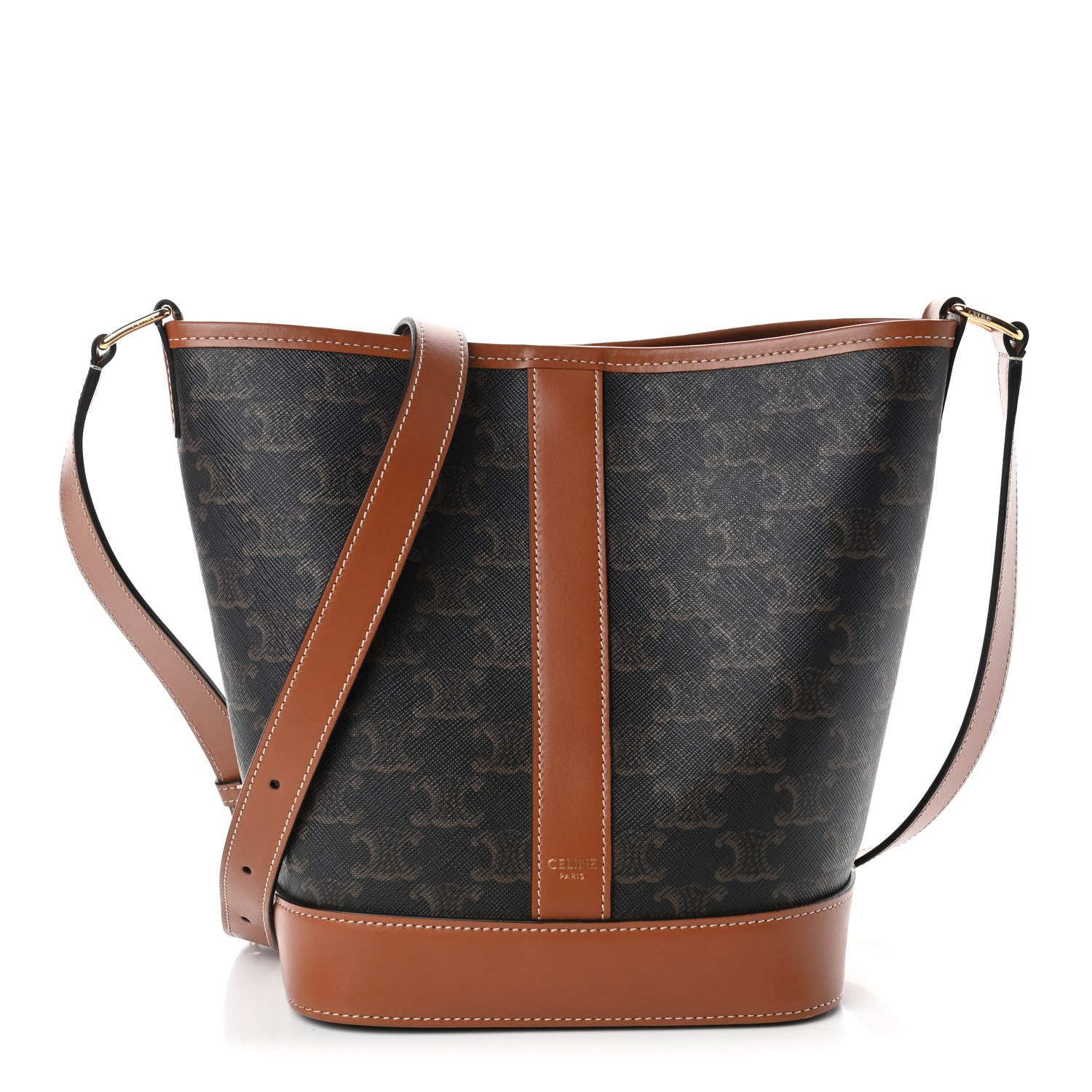 Celine Triomphe Canvas Calfskin Small Bucket Bag Tan 1 of 4