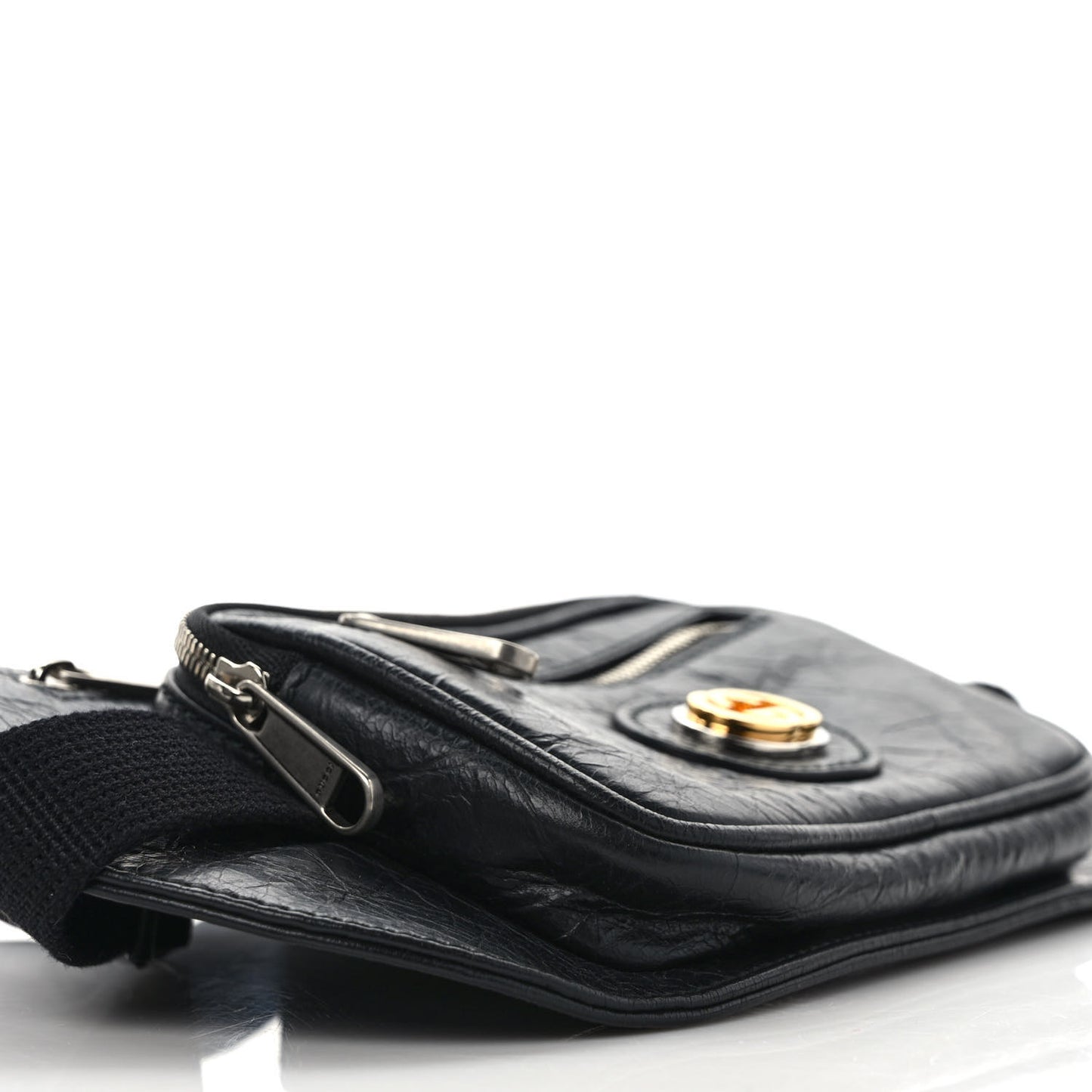 Fluffy Calfskin Morpheus Double Zip Belt Bag Black