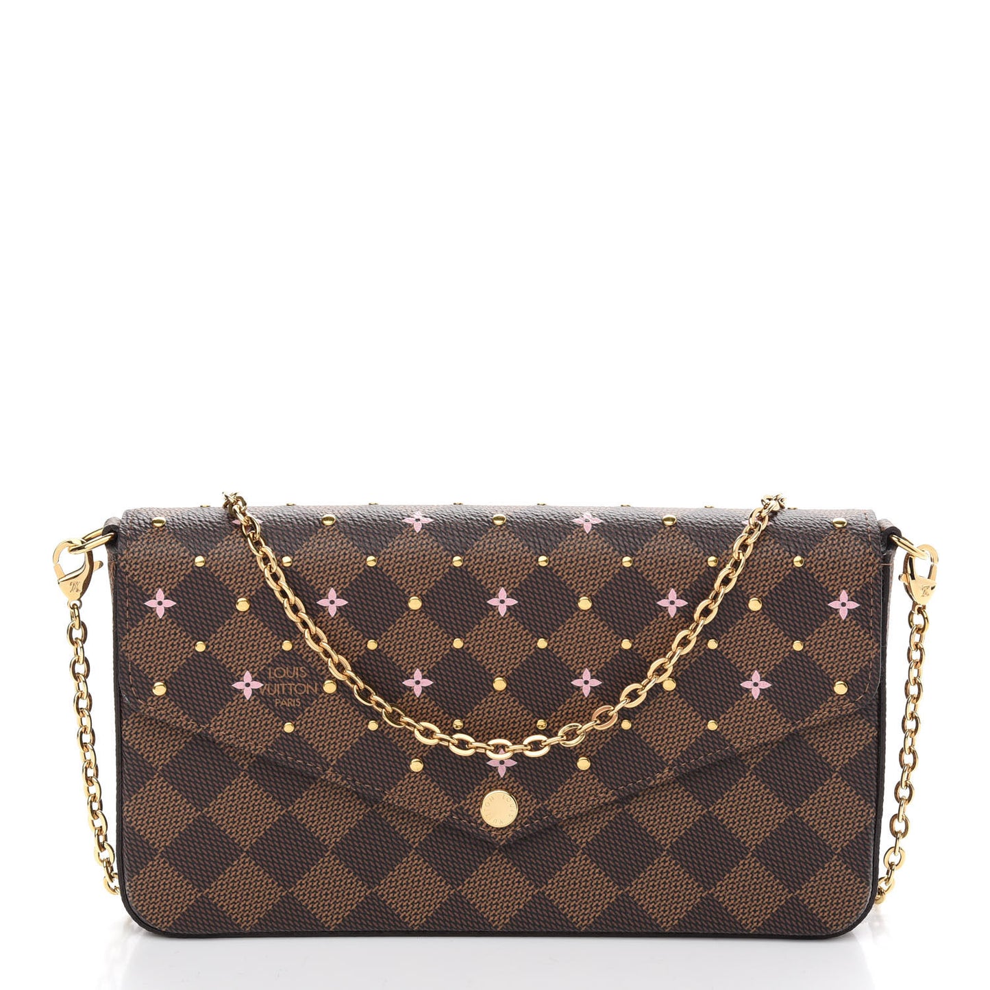 Damier Ebene Studded Pochette Felicie Chain Wallet