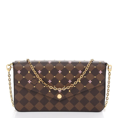 Louis Vuitton Damier Ebene Studded Pochette Felicie Chain Wallet 3 of 9