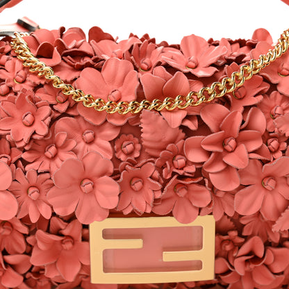 Fendi Vitello Grace 3D Floral Embroidered Flower Mini Baguette Rosa Pesca 8 of 10