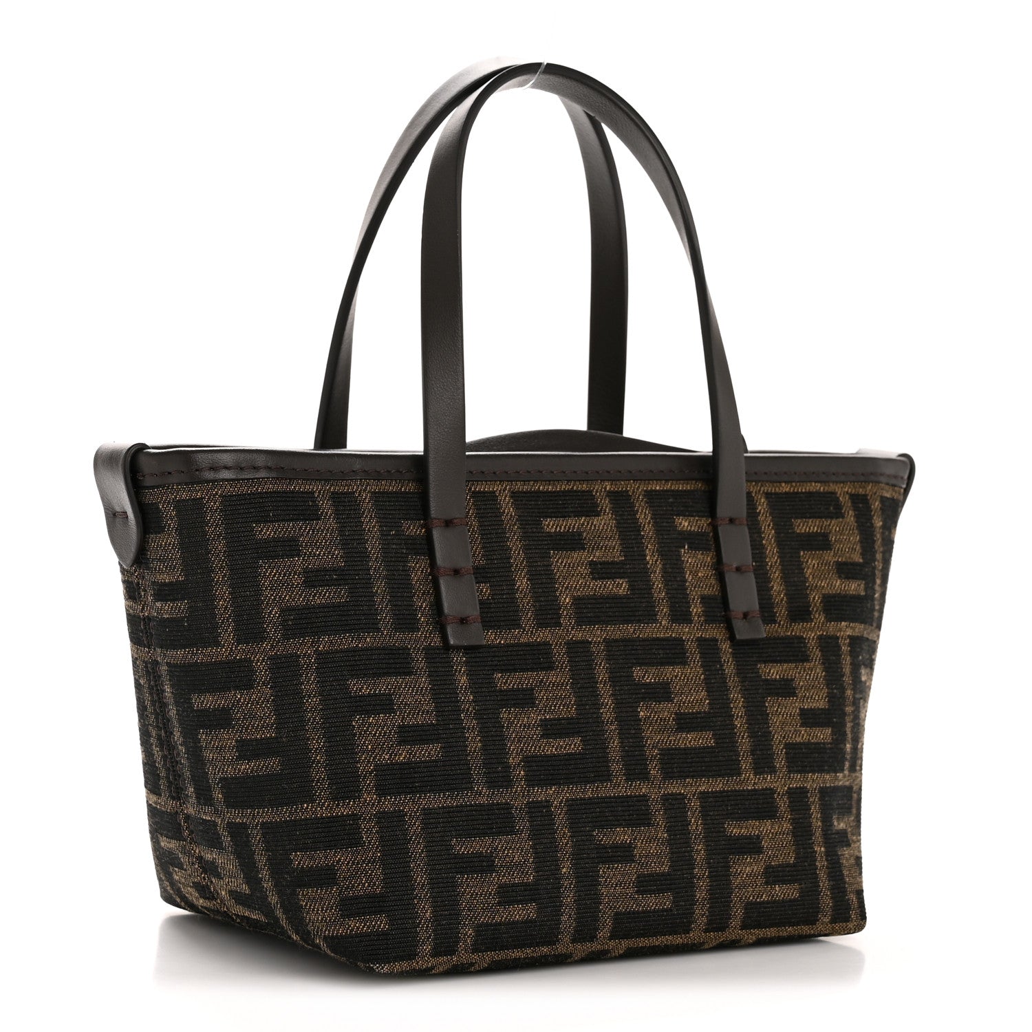 Fendi Fabric Jacquard Vitello Grace FF 1974 Mini Roll Tote Tobacco Moro Ebano 3 of 11