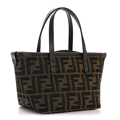 Fendi Fabric Jacquard Vitello Grace FF 1974 Mini Roll Tote Tobacco Moro Ebano 3 of 11
