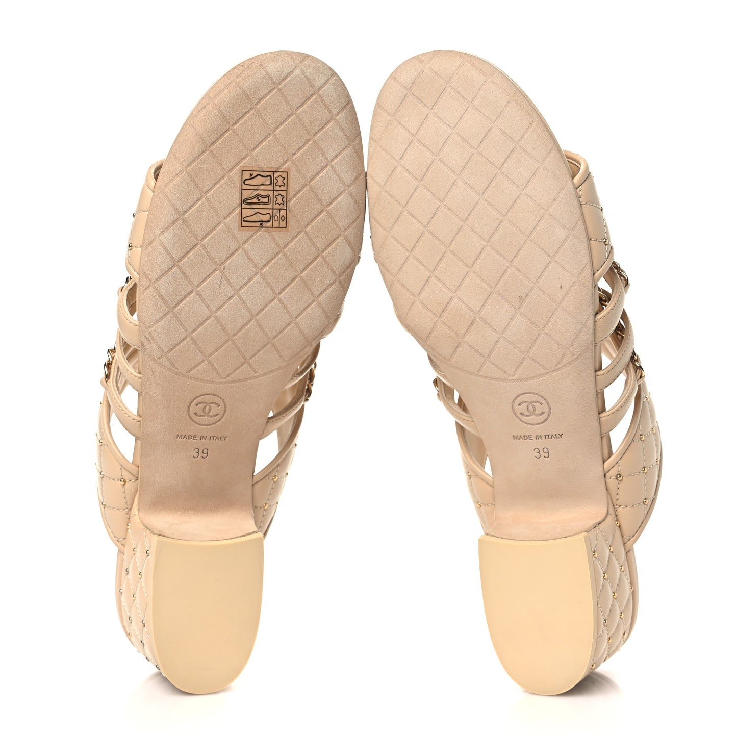 Lambskin Quilted Chain Mule Sandals 39 Beige
