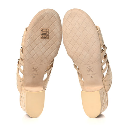 Chanel Lambskin Quilted Chain Mule Sandals 39 Beige 5 of 9