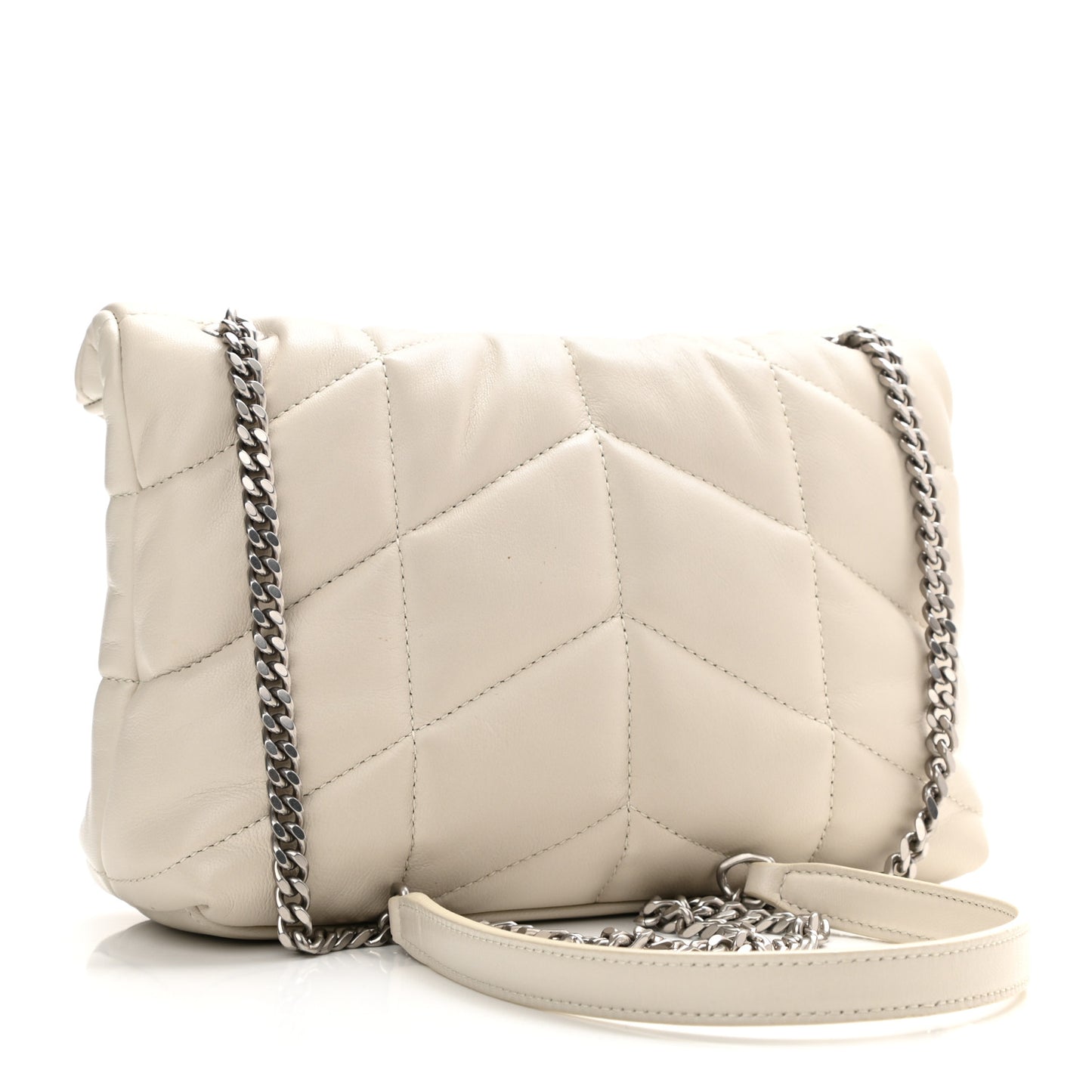 Lambskin Quilted Toy Loulou Puffer Monogram Chain Satchel Blanc Vintage