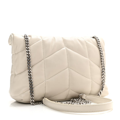 Saint Laurent Lambskin Quilted Toy Loulou Puffer Monogram Chain Satchel Blanc Vintage 3 of 8