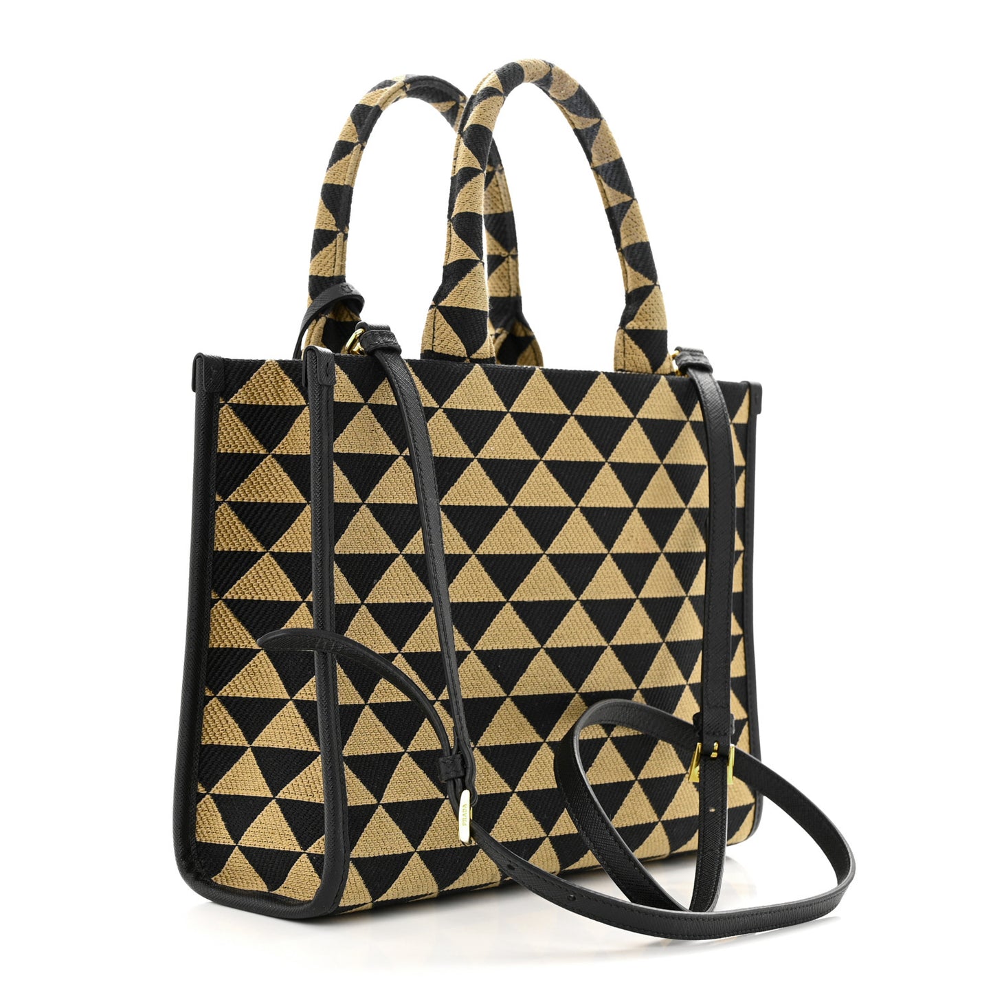 Jacquard Saffiano Triangolo Symbole Embroidered Small Tote Black Corda