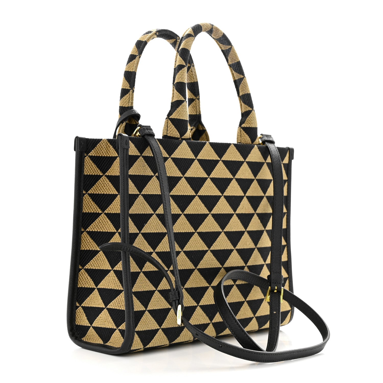 Prada Jacquard Saffiano Triangolo Symbole Embroidered Small Tote Black Corda 3 of 11