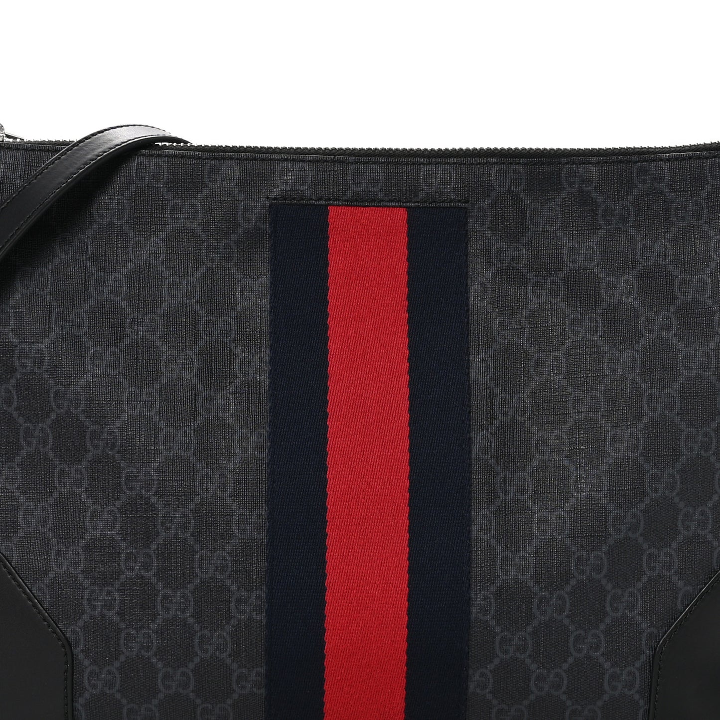 Soft GG Supreme Monogram Appia Calfskin Web East West Messenger Bag Black Grey