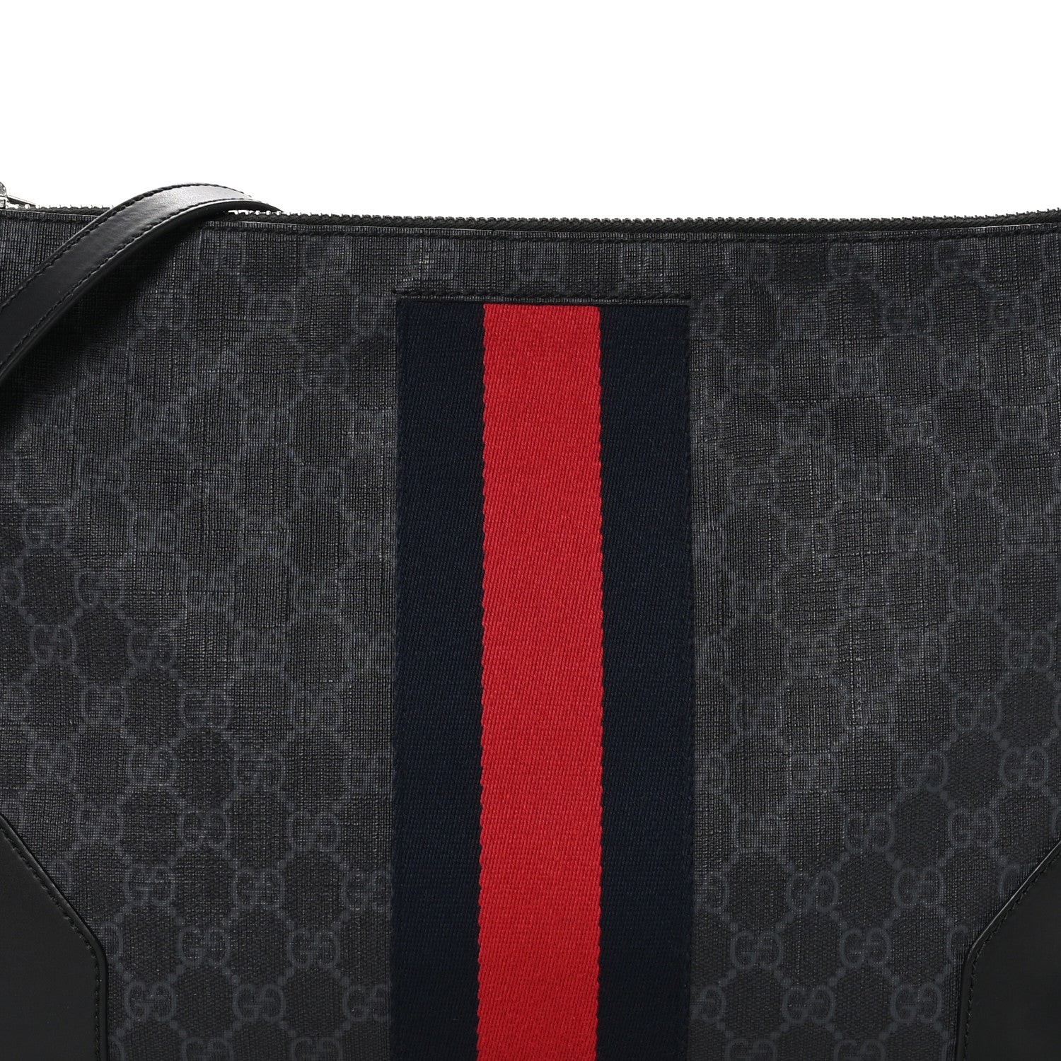 Gucci Soft GG Supreme Monogram Appia Calfskin Web East West Messenger Bag Black Grey 8 of 12