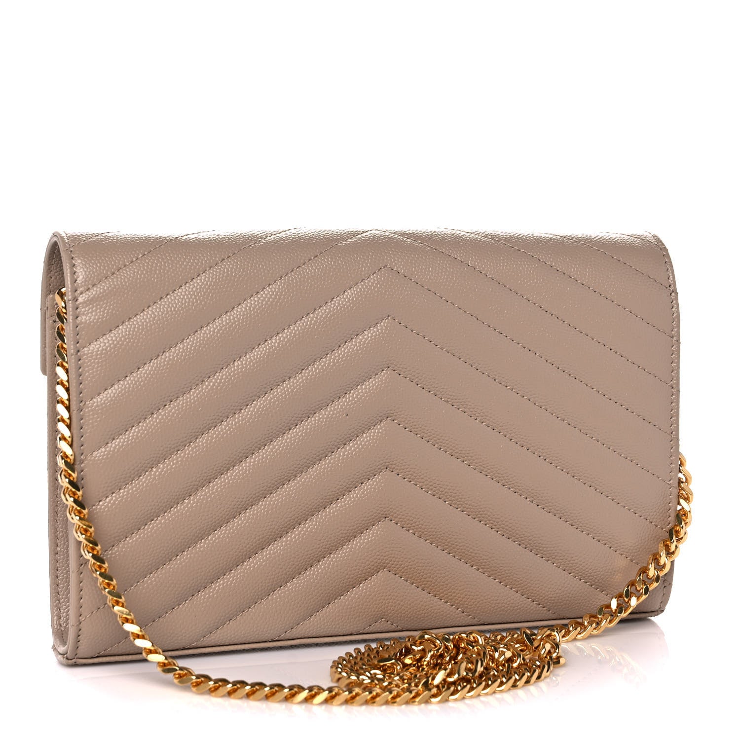 Saint Laurent Grain De Poudre Matelasse Chevron Monogram Chain Wallet Nude Powder 3 of 8