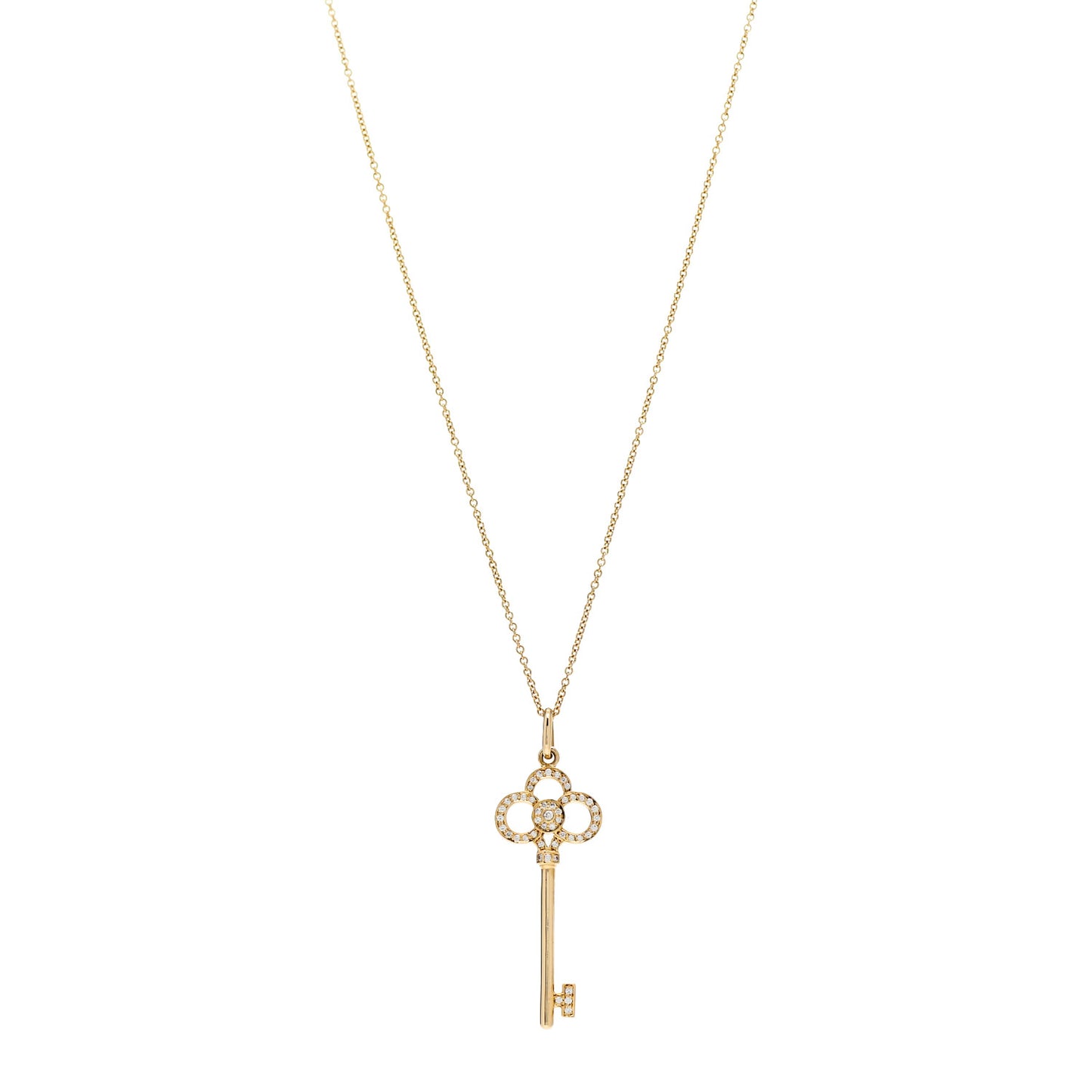 18K Yellow Gold Diamond Crown Key Pendant Necklace
