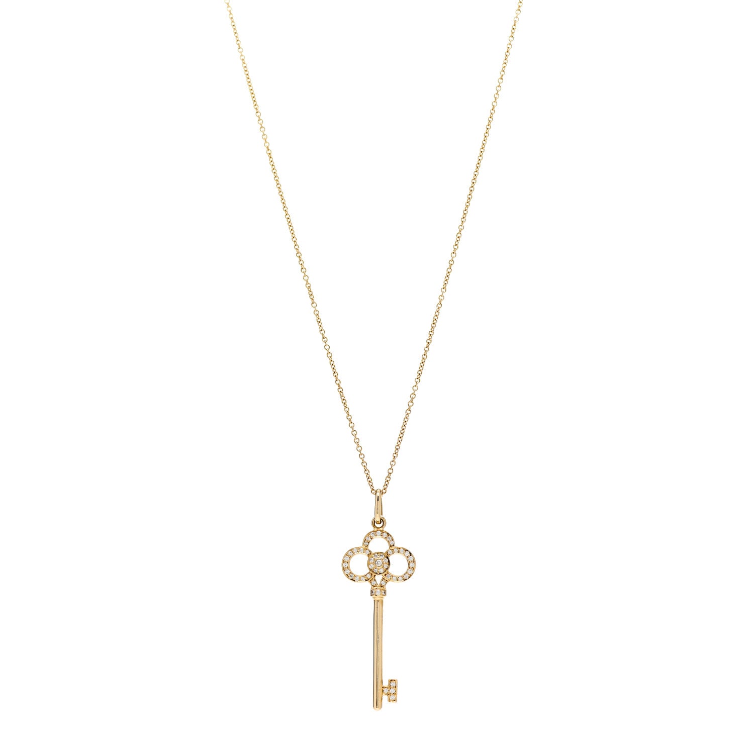 Tiffany 18K Yellow Gold Diamond Crown Key Pendant Necklace 1 of 7