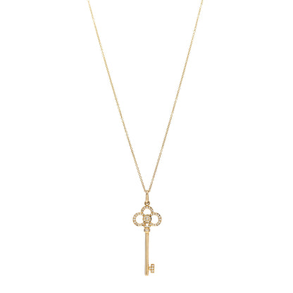 Tiffany 18K Yellow Gold Diamond Crown Key Pendant Necklace 1 of 7