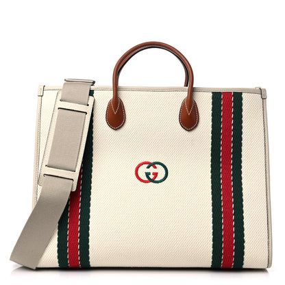 Gucci Canvas Interlocking GG Canvas Tote White 1 of 13