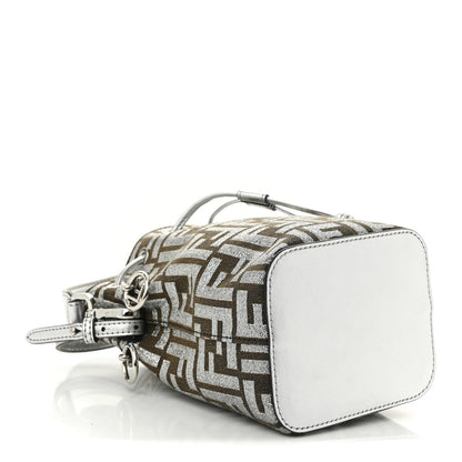 Fendi Vitello Catalan Mirror Canvas Fabric Jacquard FF 1974 Mini Mon Tresor Bucket Bag Ebano Argento 4 of 10