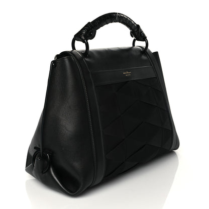 Salvatore Ferragamo Calfskin Nylon Suzanna Gancini Satchel Black 3 of 9