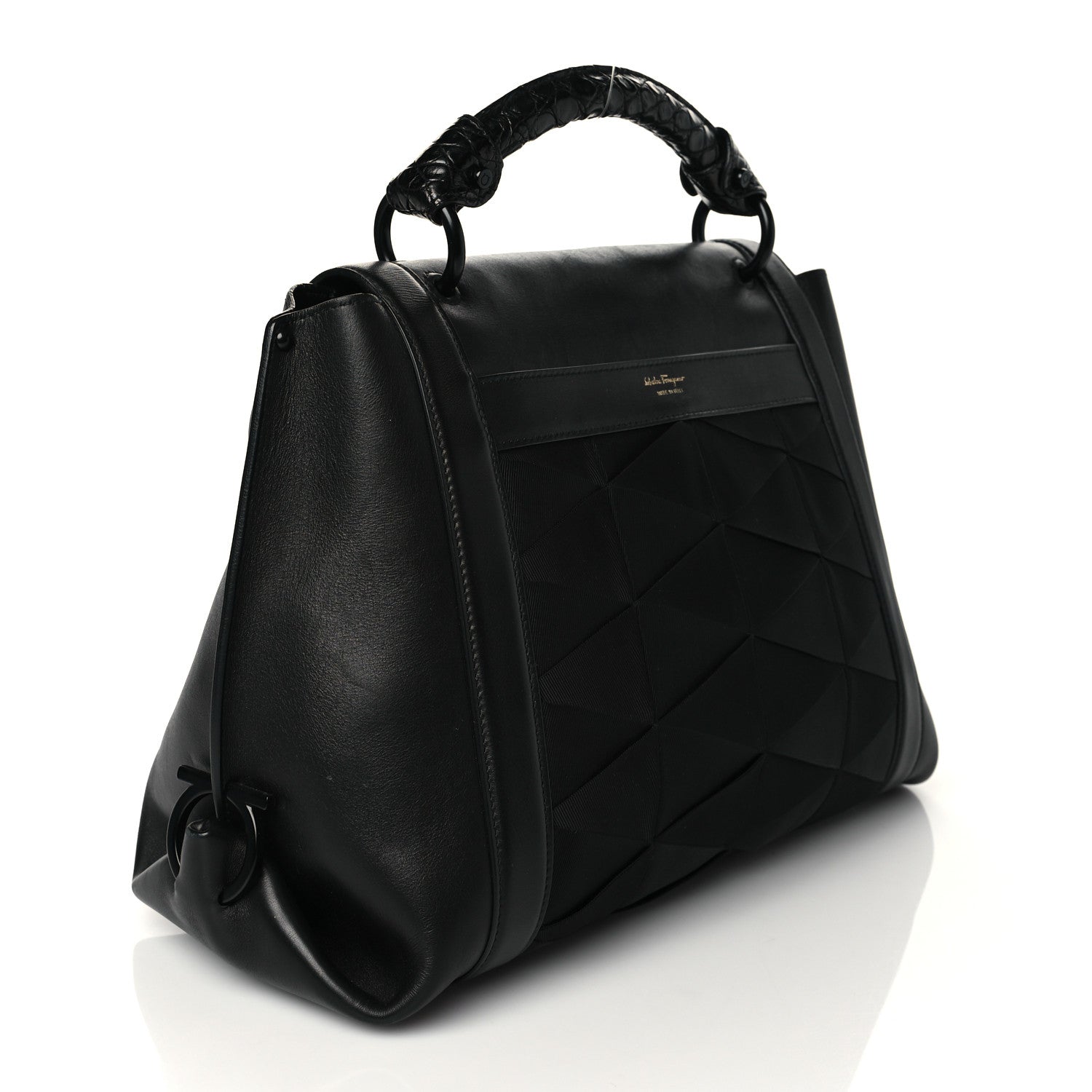 Salvatore Ferragamo Calfskin Nylon Suzanna Gancini Satchel Black 3 of 9