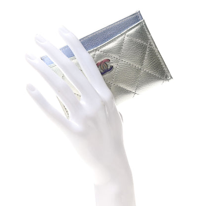 Chanel Gradient Metallic Calfskin Quilted Card Holder Silver Blue Yellow Purple 2 of 9
