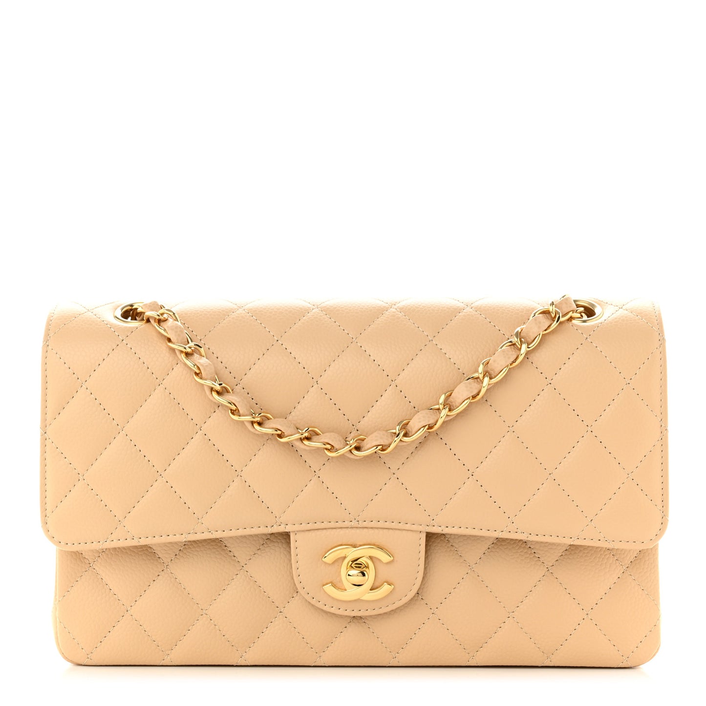 Caviar Quilted Medium Double Flap Beige Clair