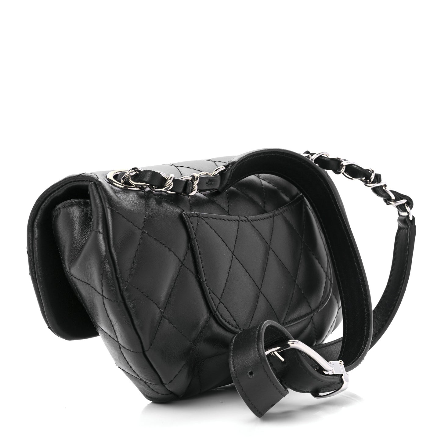 Calfskin Quilted CC Uniform Flap Belt Bag Black