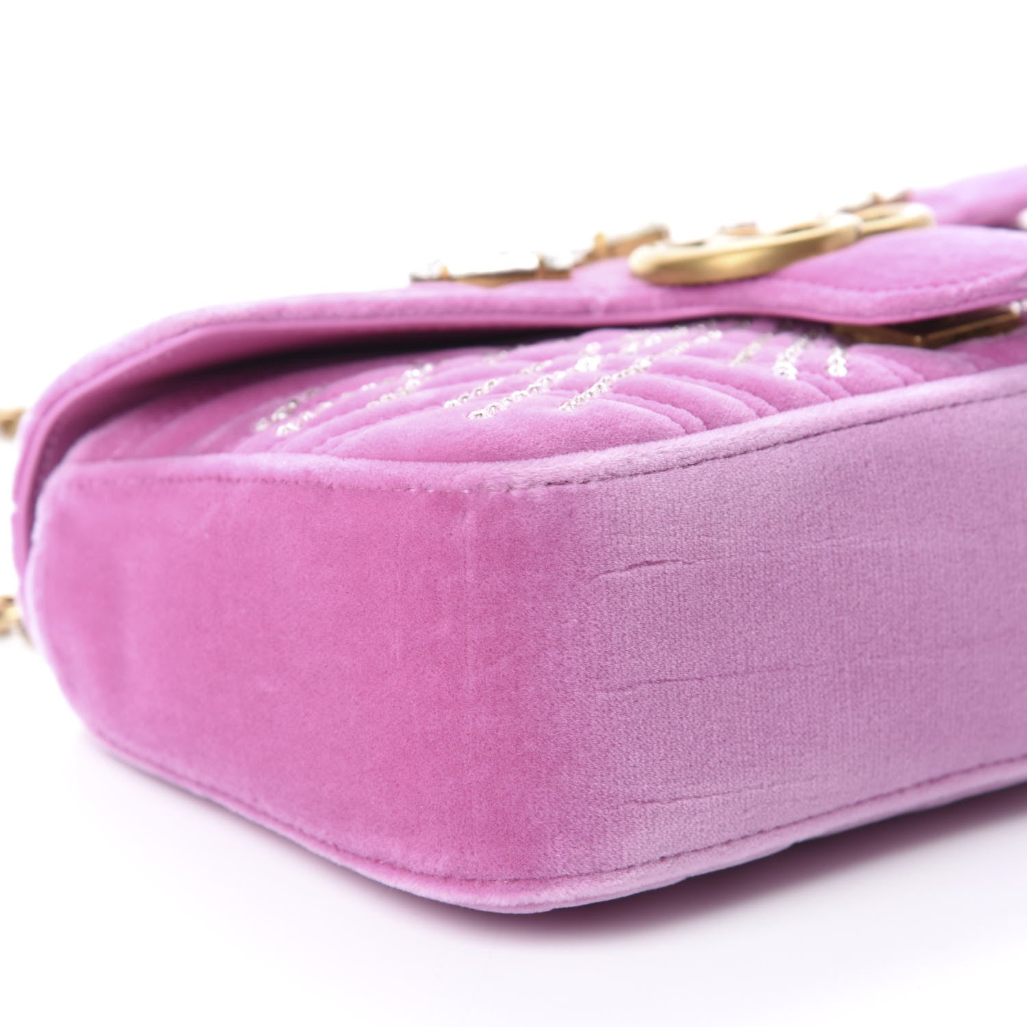 Gucci Velvet Matelasse Marquise Crystals Embroidered Small GG Marmont Shoulder Bag Malva 6 of 10