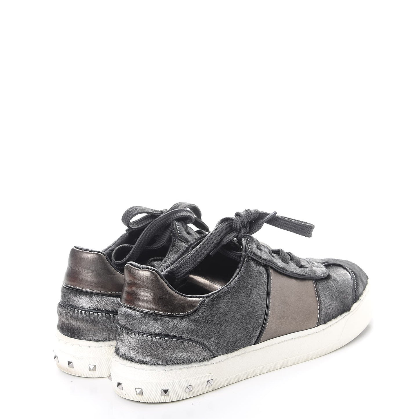 Metallic Calf Hair Rockstud Sneakers 36 Silver