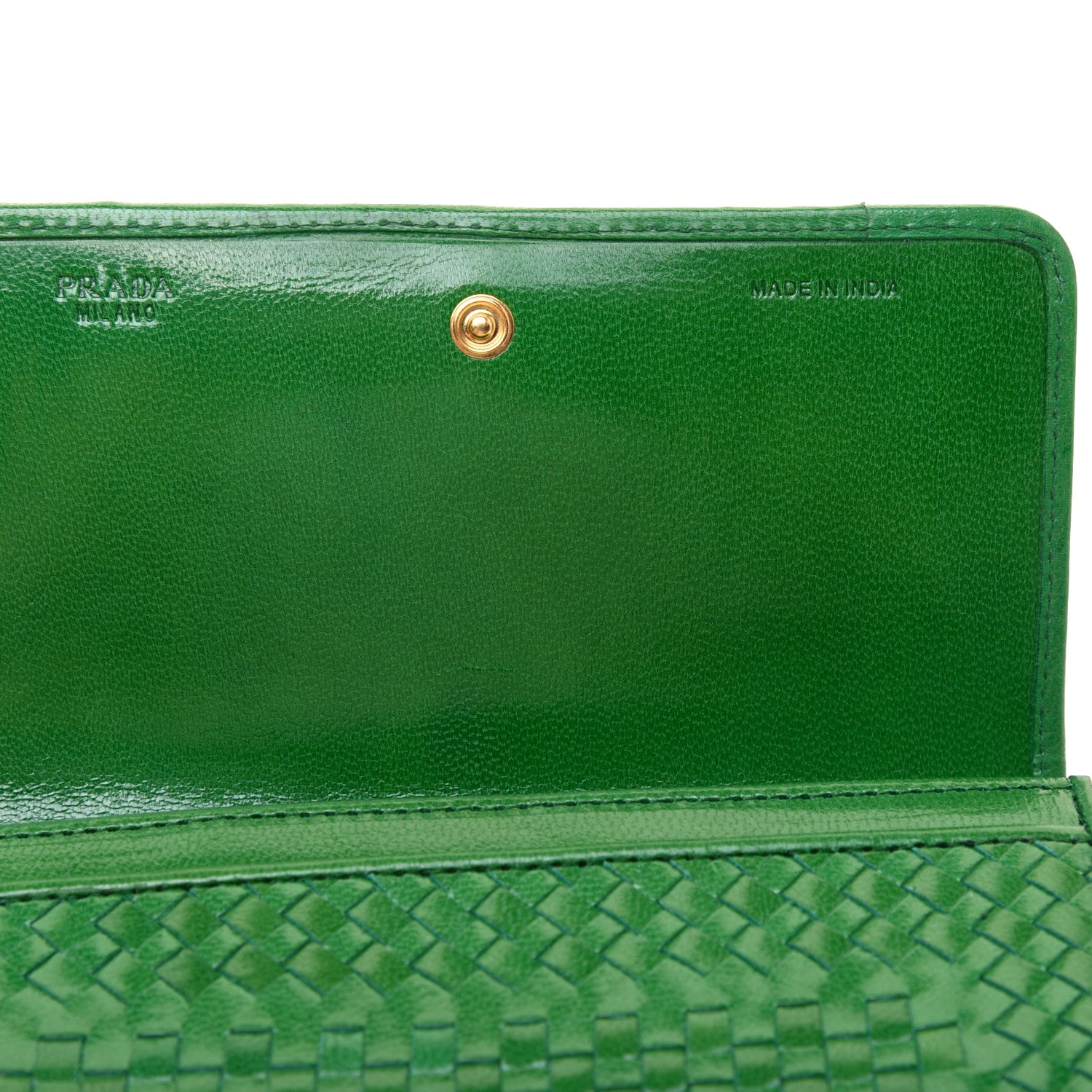 Prada Goatskin Woven Wristlet Wallet Verde 10 of 12