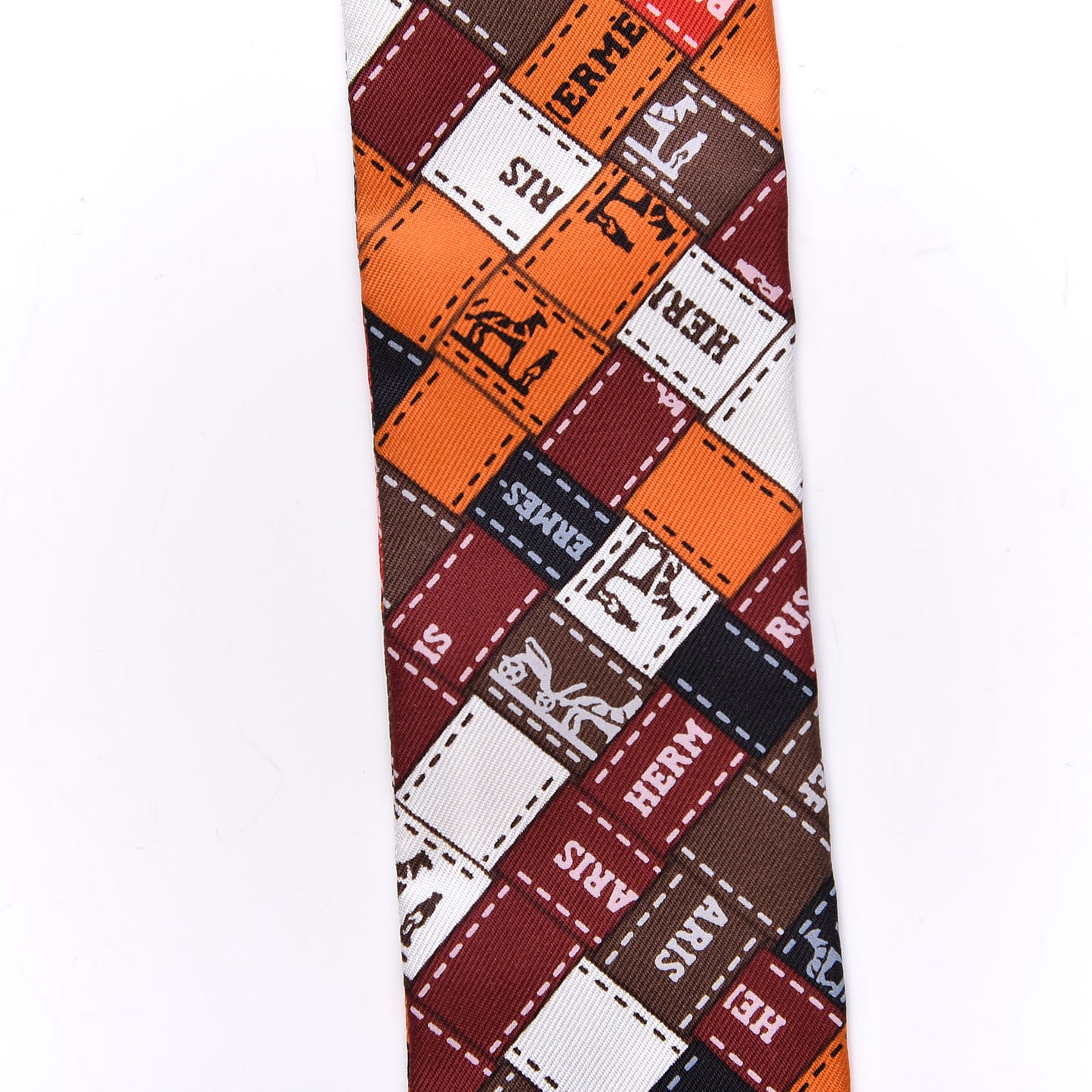 Silk Bolduc Au Carre Twilly Orange Brun Blanc